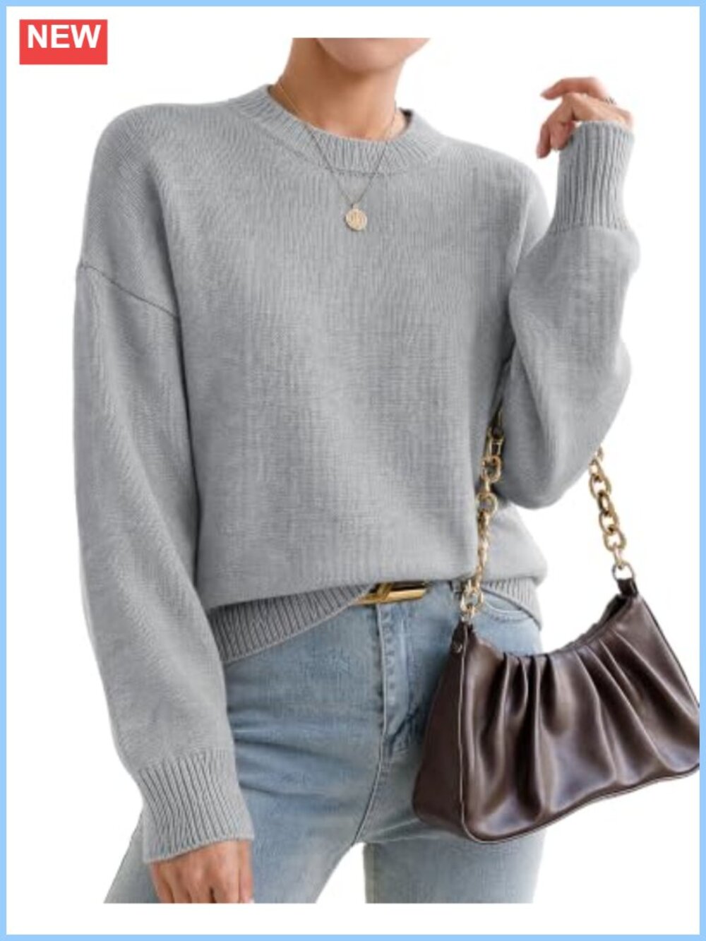 Oversized Cashmere Crewneck Pullover Sweater Women Dropped Shoulder